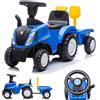 sun baby Macchinina Cavalcabile per Bambini licenza New Holland, Macchina a spinta da 12 mesi, licenza, pala e rastrello, clacson, suono del motore (Blu)