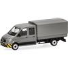 Herpa Modellino camion MAN TGE doppia cabina con cassone grigio-giallo, scala 1:87, pezzo da collezione, Made in Germany, plastica