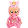 IMC Toys CRY BABIES Tiny Cuddles Newborn Dreamy, Bambola di Peluche con Pigiama da Unicornio, Può Sedersi e Piangere Lacrime Vere, Giocattolo Regalo per Bambini e Bambine dai 18 Mesi in su