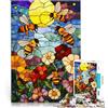 AITEXI Puzzle da 1000 pezzi per adulti Vetrate con api e fiori Antistress Vacanza in patria Uccidere il tempo Giocattoli per la decorazione della casa 52x38cm