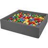 KiddyMoon Piscina di Palline 120X30cm/1000 Palline Grande Quadrato per Bambini Fabbricato in EU, Grigio Scuro:Giallo/Verde/Blu/Rosso/Arancione