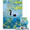 AITEXI Puzzle da 1000 pezzi per adolescenti Ninfea del gatto di Monet Gioco impegnativo e gioco in famiglia Lista dei desideri con Babbo Natale 52x38cm