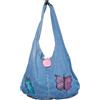 Generico Borsa a Tracolla Artigianale in Jeans Dipinta a Mano - Borsa Hobo in Denim Upcycled con Farfalle e Chiusura all'Uncinetto - Pezzo Unico Fatto a Mano