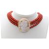 Handmade Generico Collana 3 fili perle rosse Strangolino paricollo choker Cammeo argento 36/38,5 cm