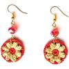 Meraki Studio Orecchini mandala/fiore, orecchini eleganti, beige/rosso/dorato, orecchini tessili con cristalli di vetro, Gioielli all'uncinetto, Made in Italy, Bijoux da donna, Lavorazione Artigianale