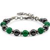 Handmade Bracciale semirigido con pietre naturali di Onice verde, Ematite e inserti in acciaio