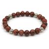 Handmade Generico Bracciale Azteco Unisex in Diaspro Rosso con Sfere in Metallo, Pietre Dure, Elastico 19cm, Fatto a Mano