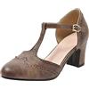 Gicoiz Donna Classico con Cinturino a T Chiuse Davanti Sandali Brogue Vintage Mary Jane Basic Sposa Scarpe Bow Sequins Vestito Marrone Numero 37 EU-38Cn