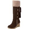 Generic Stivali Donna Invernali Alti Sopra Il Ginocchio Camoscio Morbido Collo In Pelo Fluffy Fibbie Laterali Con Cordoncini E Frange Tacco A Cuneo Caldo E Antiscivolo Stivali Cowboy Vintage Eleganti
