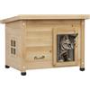 PawHut Casa gatti in legno esterno invernale 57 x 45 x 43 cm Giallo | Casa per gatti esterno impermeabile, tetto in asfalto, finestra, tenda per porta, cavità rialzata e scatola
