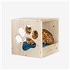 PERCORSIPERGATTI.IT Cubo Cuccia Gatto 40x40x40cm, in Legno d'Abete PEFC Fatto a Mano, grafica Zampa e Cuscino Blu Lavabile, Cuccia per Gatti per Riposo, Giocare, e arrampicarsi, fino a 20 KG - Percorsipergatti