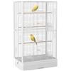 PawHut Gabbia per Canarini con Posatoi in Legno Acciaio 61x36.5x98cm Bianco | Voliera per Uccelli, 2 Maniglie, Vassoio Rimovibile, Ciotole per Cibo