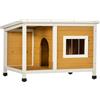 PawHut Cuccia per Cani da Esterno Rialzata con Veranda Coperta e Tetto Inclinabile, Cuccia da Esterno per Cane in Legno di Abete, 85.5x62x60 cm, Multicolore