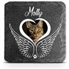 TULLUN Targa commemorativa personalizzabile per animali domestici, gatti, cani, in ardesia, con cornice in pietra e zampe, dimensioni 10,2 x 10,2 cm o 100 x 100 mm, ali d'angelo