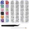 AUYAO 4200 Strass per Decorazioni Unghie, 3PZ Kit Brillantini per Nail Art con Pinzetta e Penna Applicatrice, Cristalli Diamantati Resistenti per Manicure, DIY, Trucco(1-5mm, Multicolore)