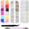 AUYAO 4200 Strass per Decorazioni Unghie, 5PZ Kit Brillantini per Nail Art con Pinzetta e Penna Applicatrice, Cristalli Diamantati Resistenti per Manicure, DIY, Trucco(1-5mm, Multicolore)