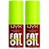 NYX Professional Makeup Fat Oil Lip Drip Lipgloss Labbra Tonalità 08 Status Update Finish Cremoso e Lucido 12h di Idratazione con Squalano Olio di Lampone e Camemoro - 2 Lucidalabbra da 4,8ml