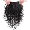 LXUE Capelli veri umani corona capelli ricci topper con frangia per donne con capelli diradanti, 32 cm, nero naturale