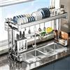 BEBANE Scolapiatti sopra il lavello in acciaio inox 304, portaoggetti da cucina multifunzionale, dotato di ventose, per piatti, bicchieri e vari tipi di stoviglie(Single-layer,87cm/34.2in)