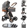 ALYIKOU passeggino neonati 3 in 1,passeggino portatile con neonato di lusso con ad alta vista Carrozzina reversibile fronte mamma e strada, 25KG,Nero