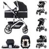 Kakbgee Passeggino 3 in 1, pieghevole con un clic, sistema da viaggio per la città, carrozzina e seggiolino auto con zanzariera, passeggino alto per neonati da 0 a 4 anni, nero