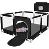 HUOLE Box per Bambini, Recinto per Bambini Pieghevole in Tessuto Oxford con Rete Traspirante, Box per Neonati con Giochi che Include 50 Palline (126 x 126 x 66 cm, nero)