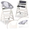 hauck Seggiolone Beta+ Newborn Set - Seggiolone Evolutivo in Legno, con Sdraietta Neonati 2in1 (Dondolo Neonati), Cuscino Seduta, Vassoio - Bianco