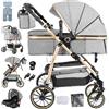 Veitoalioy Passeggino 3 in 1 Trio Neonati, Per Neonato 3 in 1 Passeggini, Paesaggio alto Carrozzino multifunzione, Passeggino Pieghevole Telaio in Alluminio (V8 Grey)