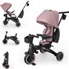 kk Kinderkraft Kinderkraft JAZZ 3 triciclo pieghevole 9 mesi-25 kg, seduta 360°, semi-reclinabile fronte/retro, capotta UPF 50+ impermeabile, ruota libera, chiusura compatta, Rosa