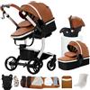 NADDLILY Pelle PU Passeggino Trio, Passeggino 3 in 1 con Spinta Reversibile a Due Vie, Trio Neonati con Accessori, Carrozzina per Neonati con Design Portatile Pieghevole Un Clic (L518 Khaki)