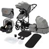 Magic ZC Passeggino Trio, Passeggino 3 in 1 con Spinta Reversibile a Due Vie, Trio Passeggini Neonati con Accessori, Carrozzina per Neonati con Design Portatile Pieghevole Un Clic (588 Grey)