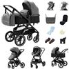 GLOKID passeggino trio 3 in 1, multifunzionale carrozzina pieghevole, navicella+passeggino 2 in 1, ruote antiforatura ammortizzate, completo di accessori (PTX1 Grigio)