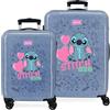Disney Joumma Stitch Hearts Set di Bagagli Blu 55/65 cm Rigido 6 kg Lucchetto a Combinazione Laterale ABS 6 kg 91L Bagaglio a Mano