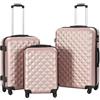 vidaXL 3x Trolley a Custodia Rigida Fodera Cinghie Interne Chiusura Sicurezza Bagaglio Valigie Ruote Girevoli Oro Rosa in ABS Misure Diverse