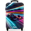 NoBoringSuitcases.com Valigia Bambini, Trolley Bambino, Valigia Per Bambini, Valigia 10 kg, TSA, Trolley Bagaglio a Mano 55x40x20 cm (Auto da Corsa - Neon multicolore)