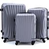 R.Leone Valigia da 1 Fino a Set 4 Trolley Rigido grande, medio, bagaglio a mano e beauty case 4 ruote in ABS 2037 (Argento, Set 3 S M L)