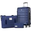 SHOWKOO Valigia Piccola 55cm Trolley Bagaglio a Mano Ultra Leggero ABS+PC Durevole Cabin Set Valige Trolley da Viaggio Chiusura TSA con Borsa da Toilette e Borsa da Viaggio, Blu