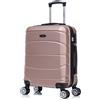 R.Leone Valigia da 1 Fino a Set 4 Trolley Rigido grande, medio, bagaglio a mano 55x40x23 cm Wizz, ITA Airways e bagaglio 45x36x20 cm EasyJet in ABS 8001 (Rose Gold, L Misura Grande)