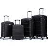 R.Leone Valigia da 1 Fino a Set 4 Trolley Rigido grande, medio, bagaglio a mano 55x40x23 cm Wizz, ITA Airways e bagaglio 45x36x20 cm EasyJet in ABS 8001 (Nero, Set 4 Pezzi XS S M L)