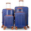 LEADZM Set di Valigie Rigide 4 Pezzi, Set Valigie in ABS, Luggage Suitcase Grande 23 kg con 4 Ruote Girevoli Doppie (Blu Navy-Marrone)