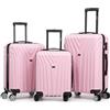 R.Leone Valigia da 1 Fino a Set 4 Trolley Rigido grande, medio, bagaglio a mano 55x40x23 cm Wizz, ITA Airways e bagaglio 45x36x20 cm EasyJet in ABS 9001 (Rosa Pastello, Set 3 Pezzi XS M L)