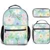 Generic Personalizzata Zaino scuola elementare bambina ragazzo Personalizzato Motivo Fiore con Nome per school bag Scuola 3 Pezzi zainetto asilo bambino con borsa termica e Astuccio zaini media superiore