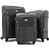 R.Leone Valigia da 1 pezzo Fino a Set 3 Trolley Espandibile grande, medio e bagaglio a mano 4 ruote in stoffa 214 (Grigio, Set 3 S M L)