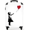 NoBoringSuitcases.com © Valigia rigida con ruote, trolley, bagaglio a mano, 4 ruote, lucchetto TSA (Ragazza con palloncino rosso su sfondo bianco, 55x40x20 cm)
