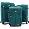R.Leone Valigia da 1 pezzo Fino a Set 3 Trolley Espandibile grande, medio e bagaglio a mano 4 ruote in stoffa 214 (Verde Petrolio, Set 3 S M L)