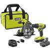Ryobi Starter kit P1816 18V trapano e sega circolare con due batterie da 1,5 Ah e caricatore