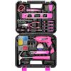 OrgaNatureQueen Pink Toolbox Essentials - Kit di foratura fai da te per donne e ragazze, con utensili elettrici senza fili, trapano elettrico, martello, set di cacciaviti, mini utensili manuali e punte combinate, per