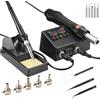 TLBZK Stazione di saldatura di rilavorazione, 2 in 1 SMD stazione di saldatura ad aria calda kit pistola termica con punte di saldatura, ugelli ad aria calda, pinzette, pompa dissaldante