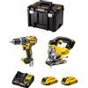 DeWALT Kit DWK200 (Trapano a Percussione DCD796 + Seghetto Alternativo DCS331 + 2 Batterie 2,0 Ah + Caricabatterie + TSTAK VI)