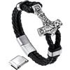 Bandmax Corda di Cera Bracciale Uomo Vichingo, Martello del Tuono/Cranio/Massonico Modello Vintage Braccialetto Uomo, 21/23 cm Bracciali Argento/Nero, Personalizzato Regalo per Ragazzo